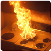 Fire on the kitchen stove